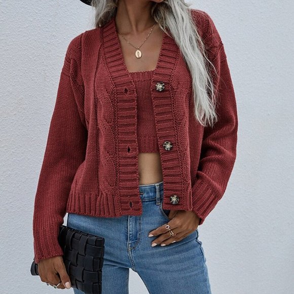MODA ME COUTURE Sweaters - BURGUNDY SWEATER SET
